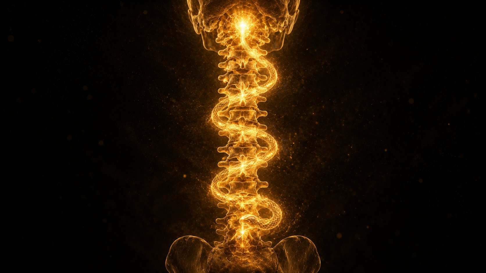 Kundalini 1 Kundalini serpent rising up the spinal column in gold light